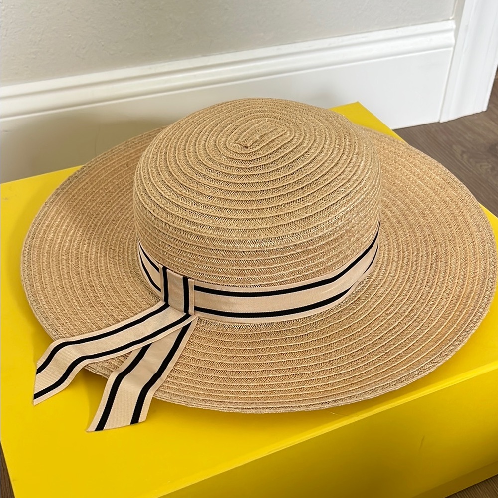 Chic Tan and Black Wide-Brimmed Hat with Ribbon